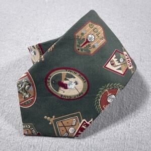 VTG Surrey Tie Men‎ Green Golf Club Print Necktie Medallion Cotton USA 58" NEW